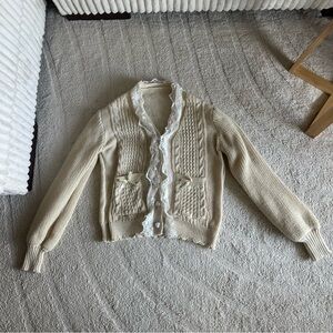 Shein Cottagecore Button Up Sweater Lace Trim